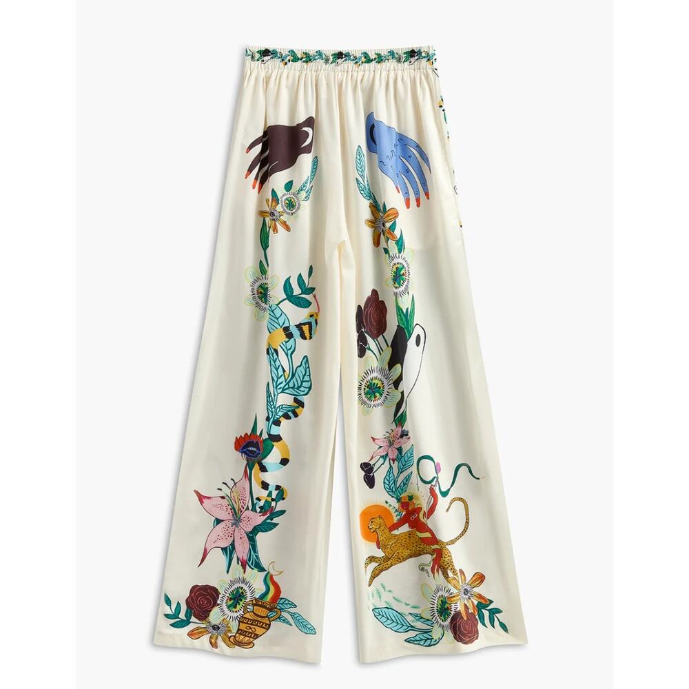 Commense Cream Satin Floral Print Pants Set L NWT Lounge Two Piece - Euro Resort - Picture 8 of 9